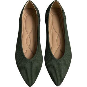 🆕Women's Green Flats Shoes Pointed Toe Knit Ballet Comfortable Dressy